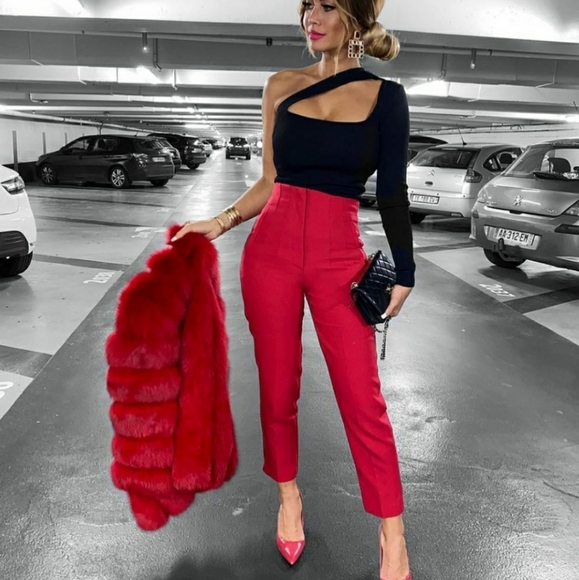 Zara Pants & Jumpsuits Zara Bloggers Fave Highwaisted Pants Red